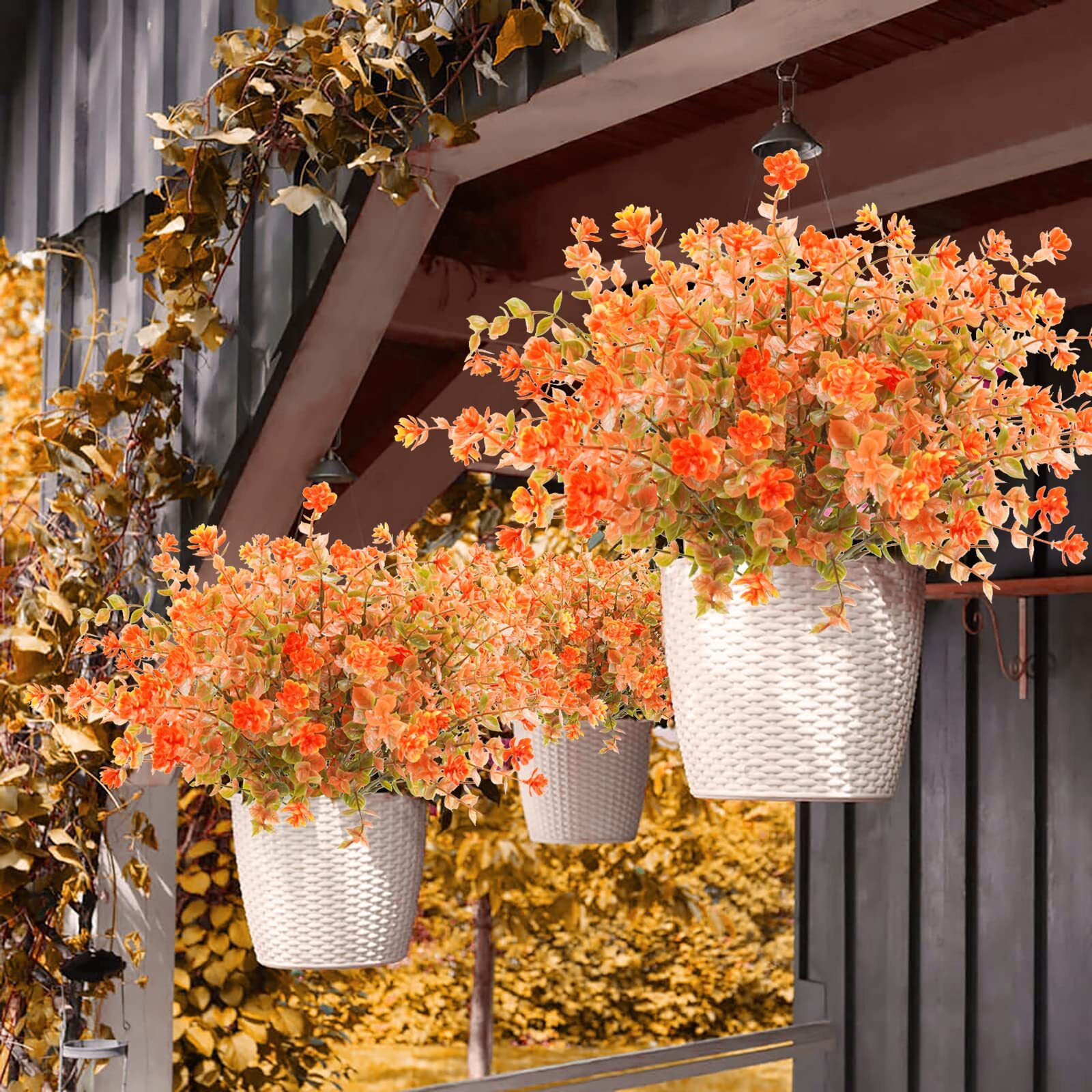 6 Bundles Artificial Fall Flowers Outdoor UV Resistant Fake Boxwood Plants Decor