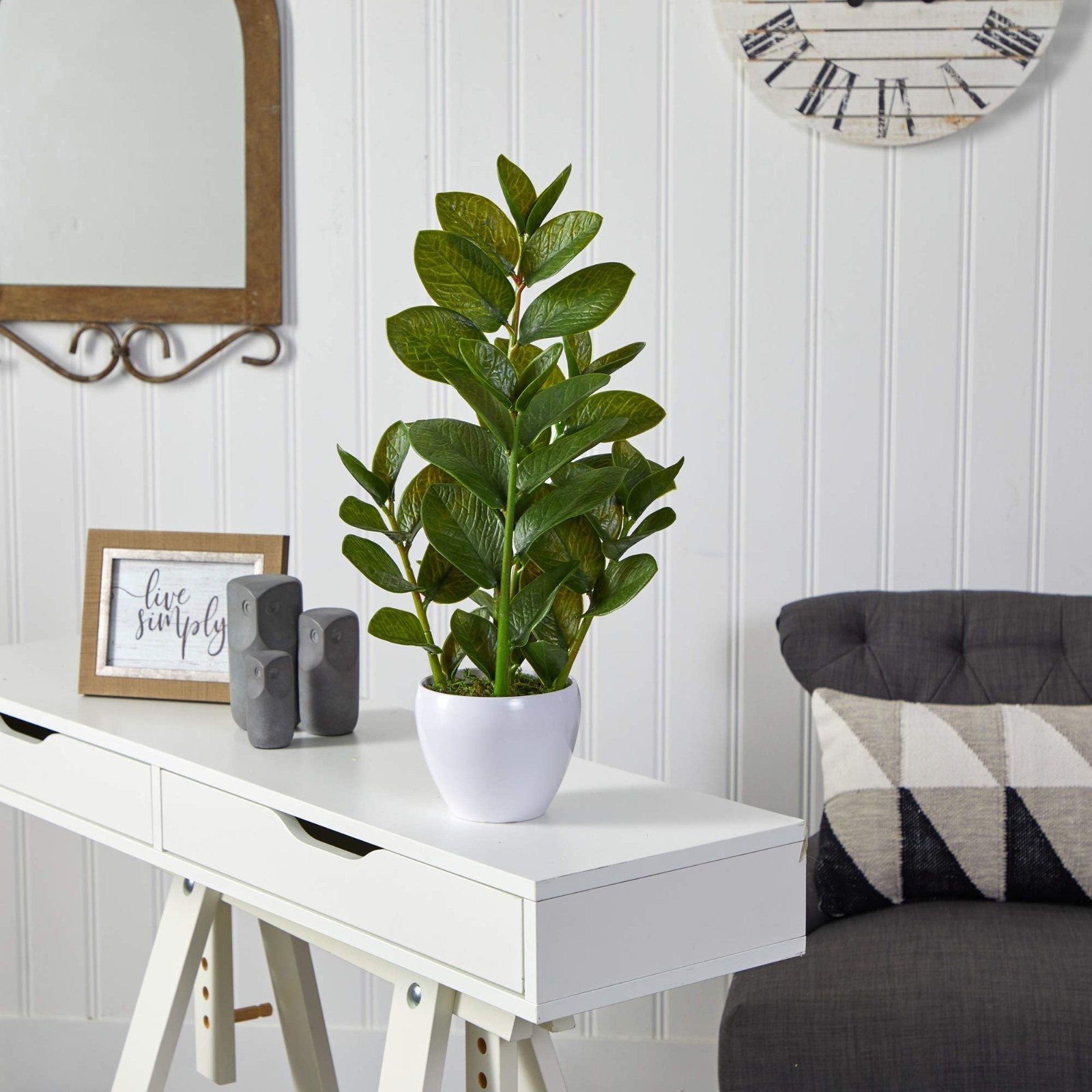 22in ZZ Plant – Realistic Zamioculcas Artificial Plant with White Planter