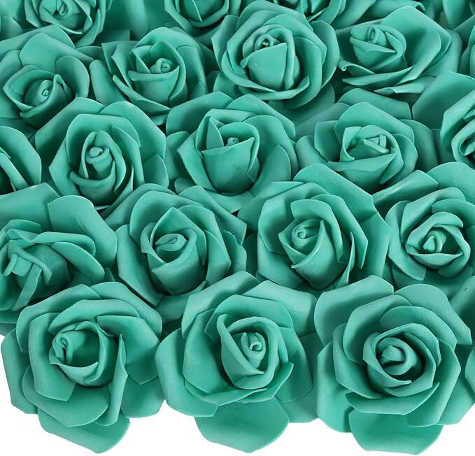 100PCS Teal Green Artificial Foam Roses Wedding Flowers DIY Home Decor