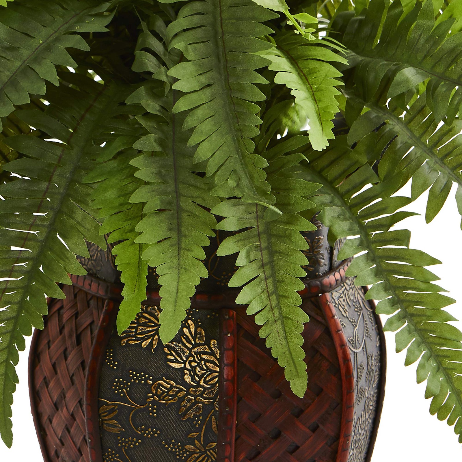 Nearly Natural Boston Fern Artificial Plant in Brown Planter – 18″