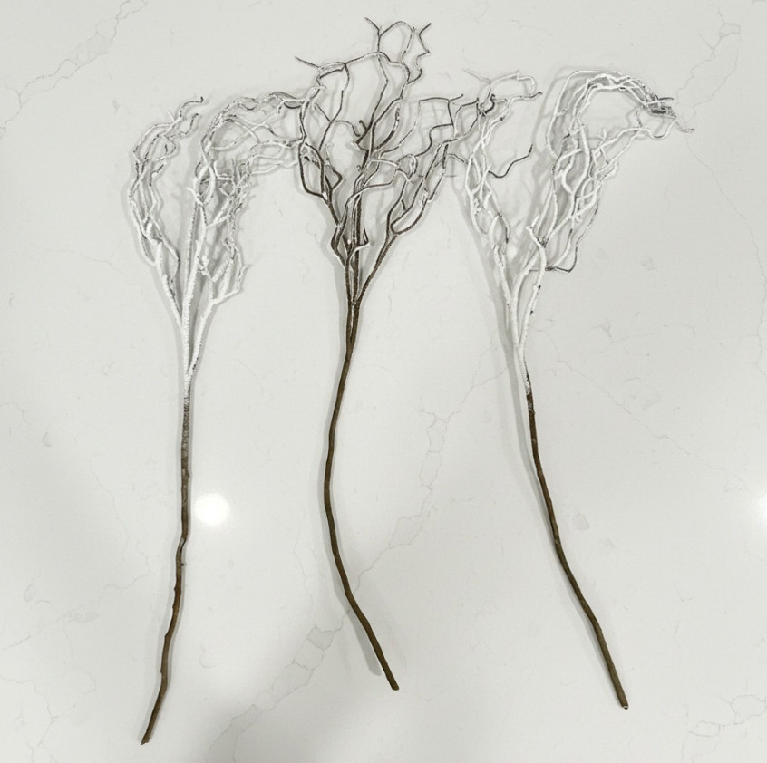 3 White Glitter Curly Willow Branches Christmas Trees Floral Arrangements 42″H