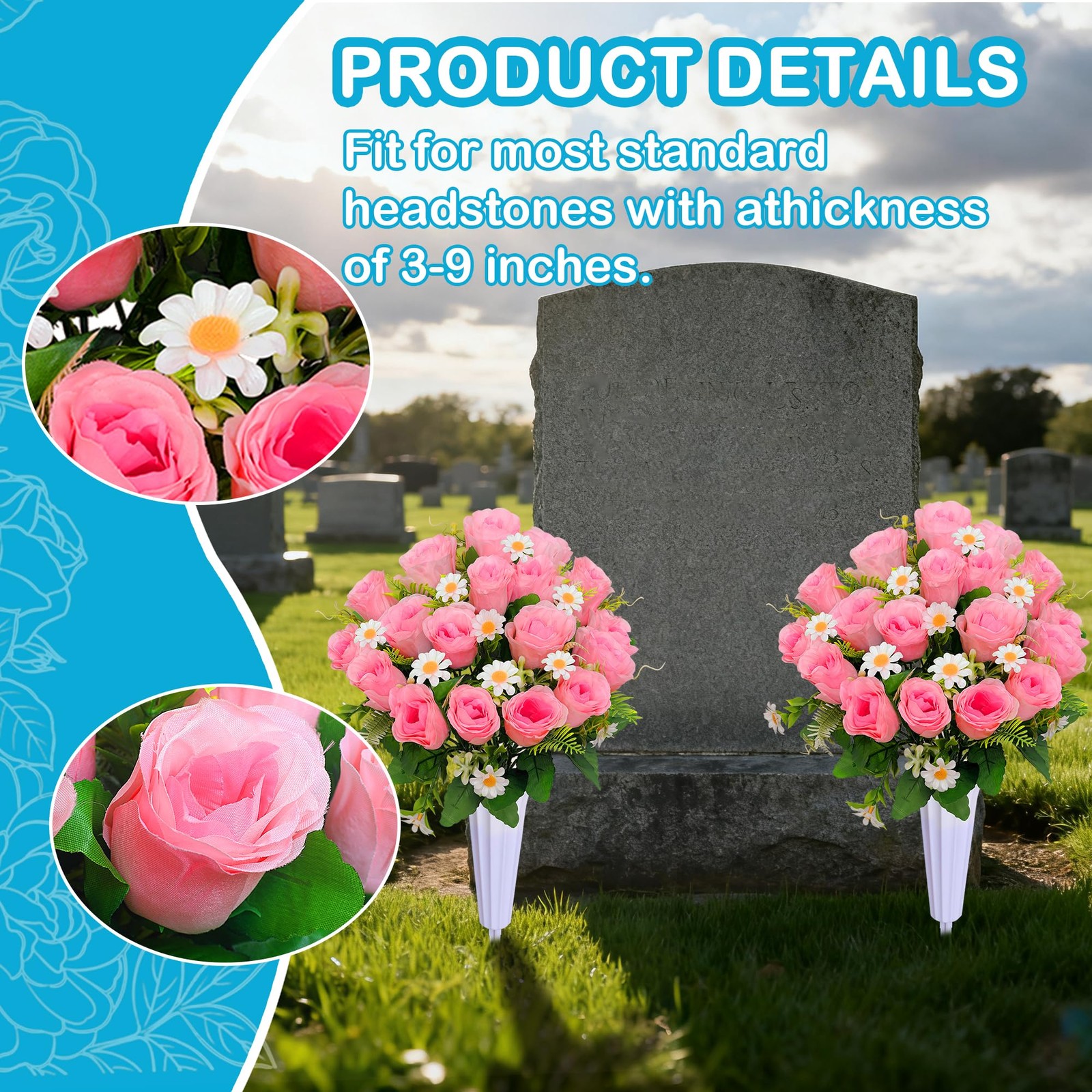 Artificial Cemetery Flowers, Memorial Grave Decorations Roses – 2 Bouquets & …