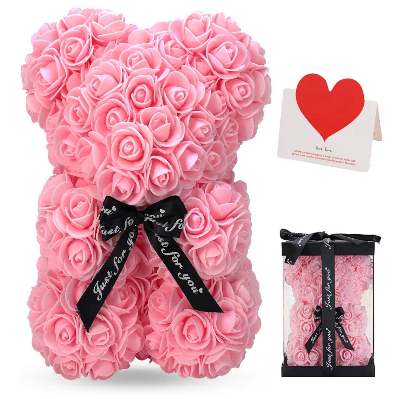 Artificial Teddy Rose Flower Bear with Box Romantic Valentines Day Gift Gir
