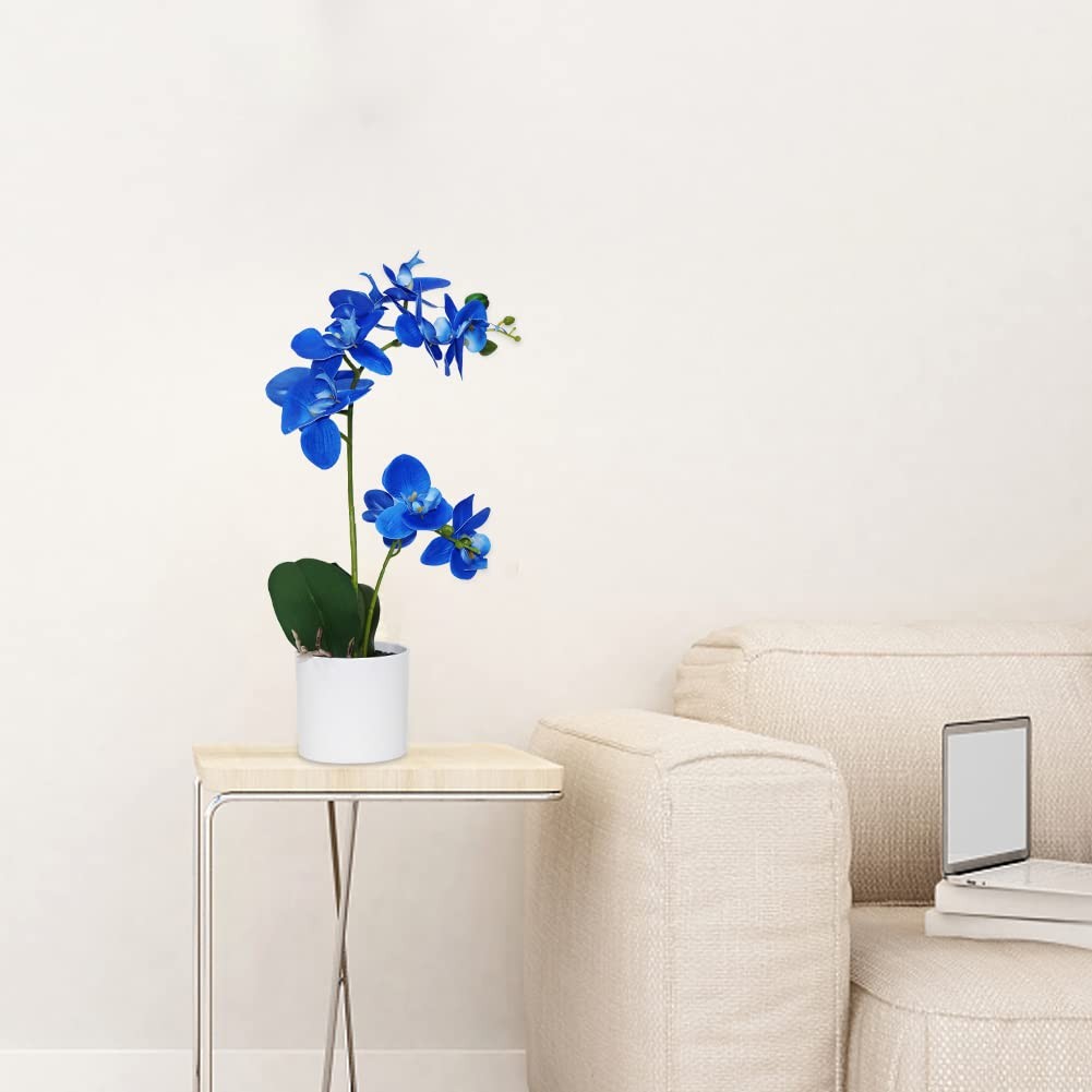 Blue Artificial Orchid Flowers In Pot Faux Potted Floral Wedding Home Decor