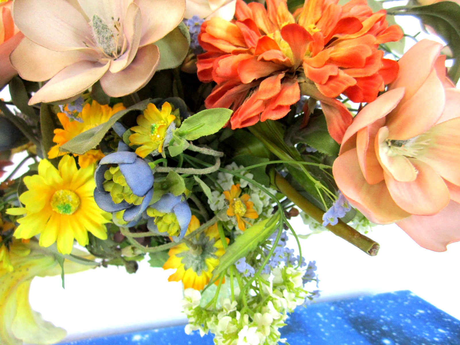 Beautiful Large Vtg Floral Arrangement Bouquet Orange Yellow Artificial Flowers