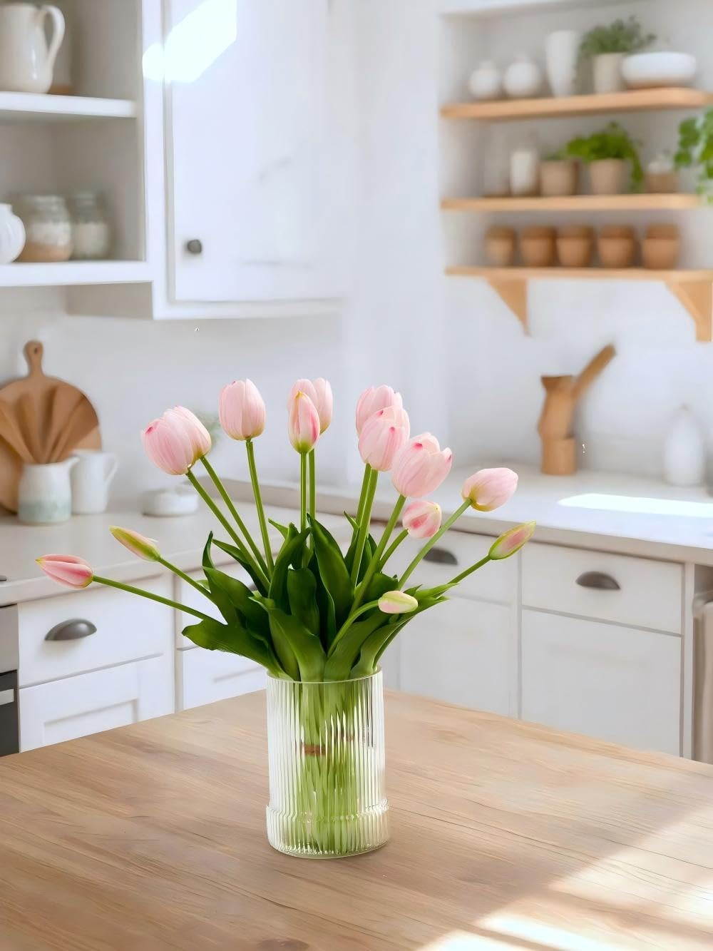 10 PCS 15.8 Inch Real Touch Artificial Pink Tulips Latex Bouquet Home Decor