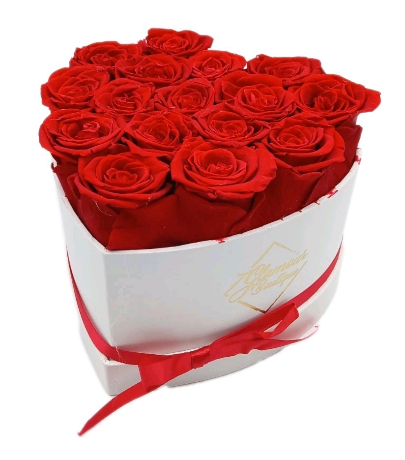 Glamour Boutique 16 PC Forever Red Roses Heart Shape Preserved Eternal Gift Box