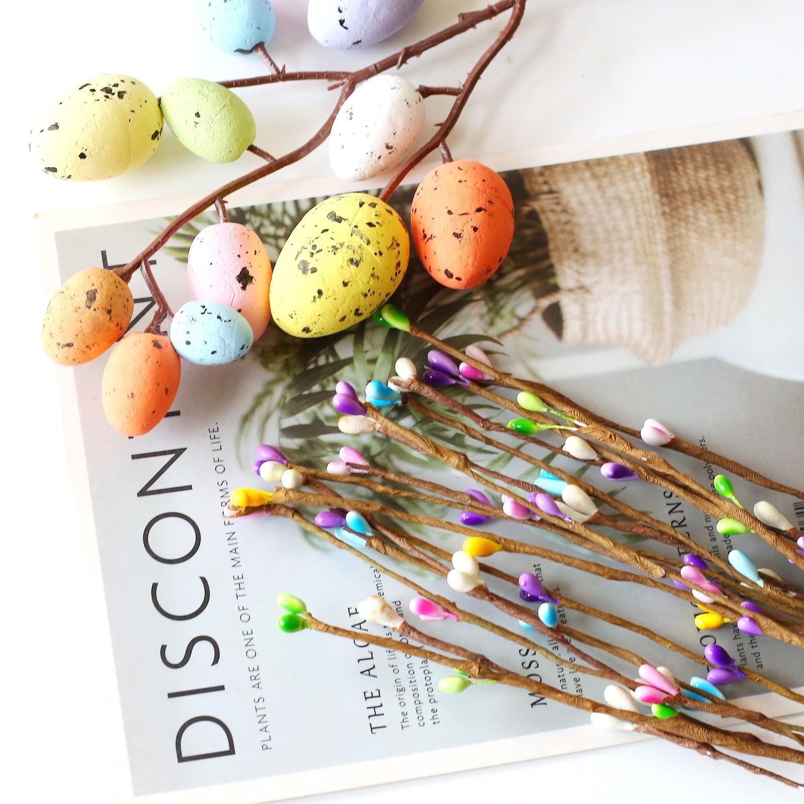 26pcs Easter Egg Flower Stems Decorations Artificial Easter Spray Vine Eggs S…