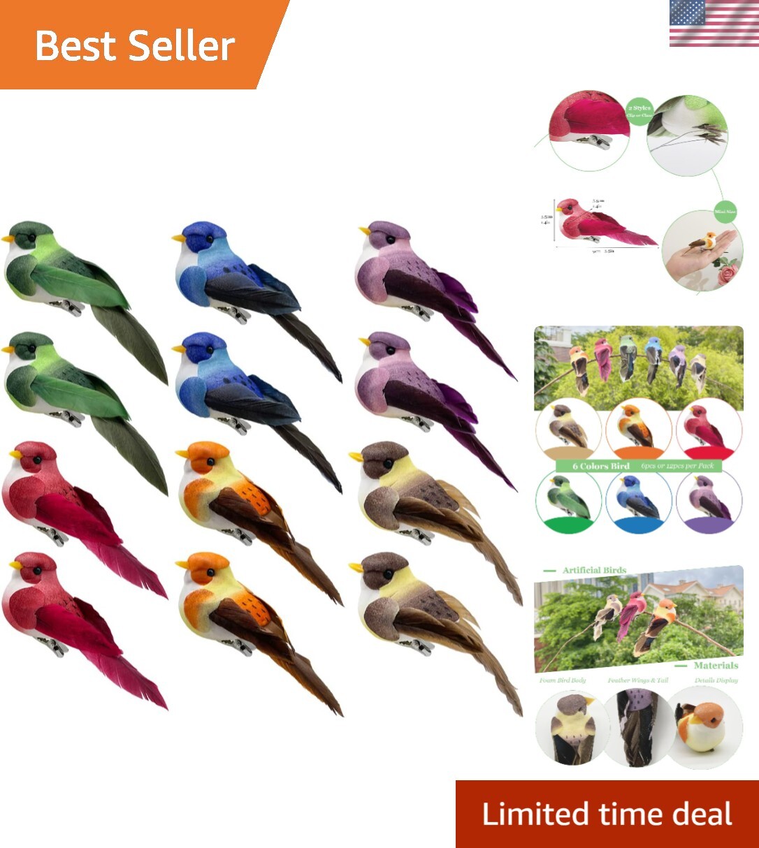 Adorable 12pcs Foam Feather Birds – Ideal for Holiday & Event Decorations