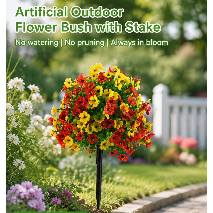 Fall Color Artificial Flowers UV Resistant Floral Stake for Garden Outdoor Use