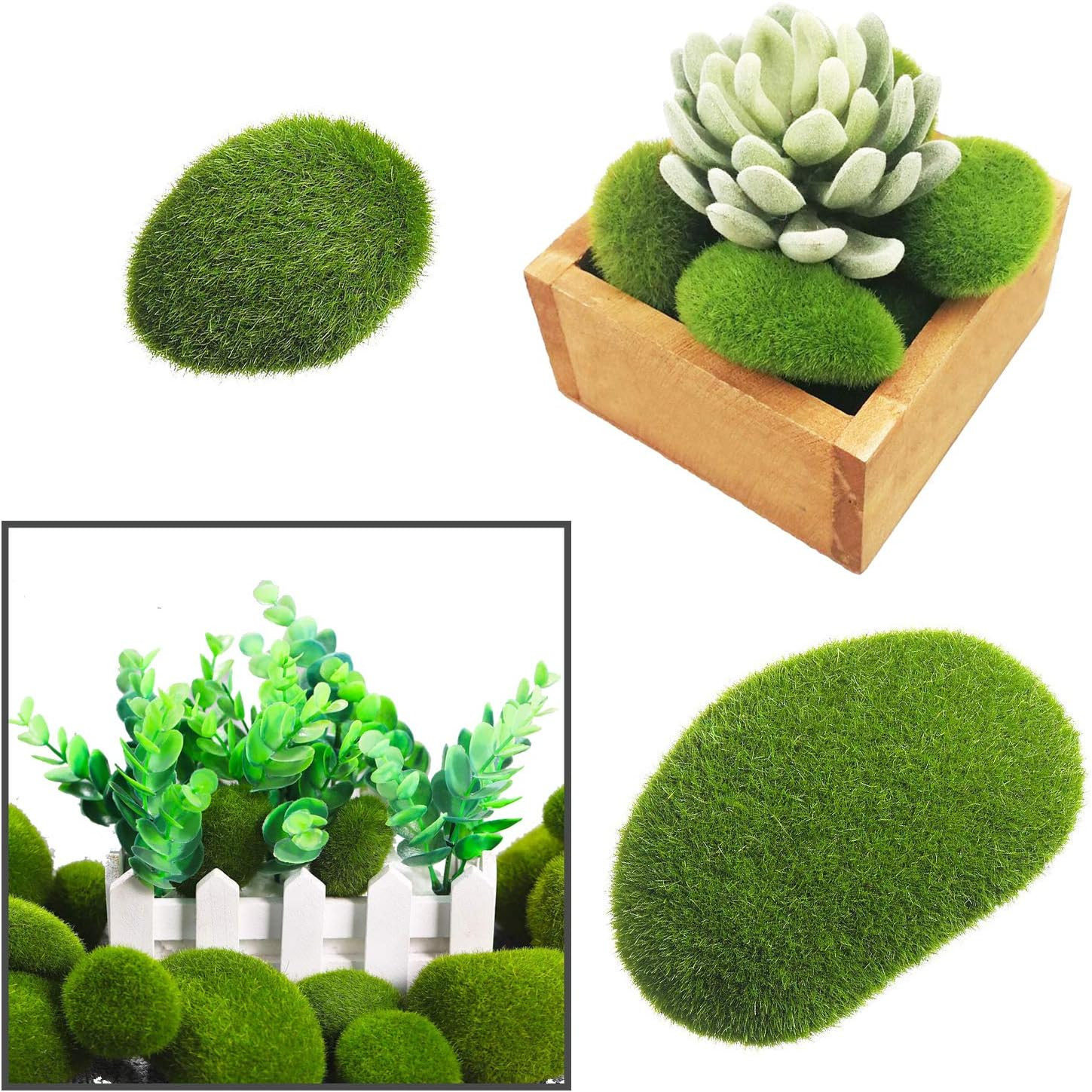 30 PCS 3 Size Artificial Moss Rocks Decorative, Green Moss Balls, Fake Moss Deco