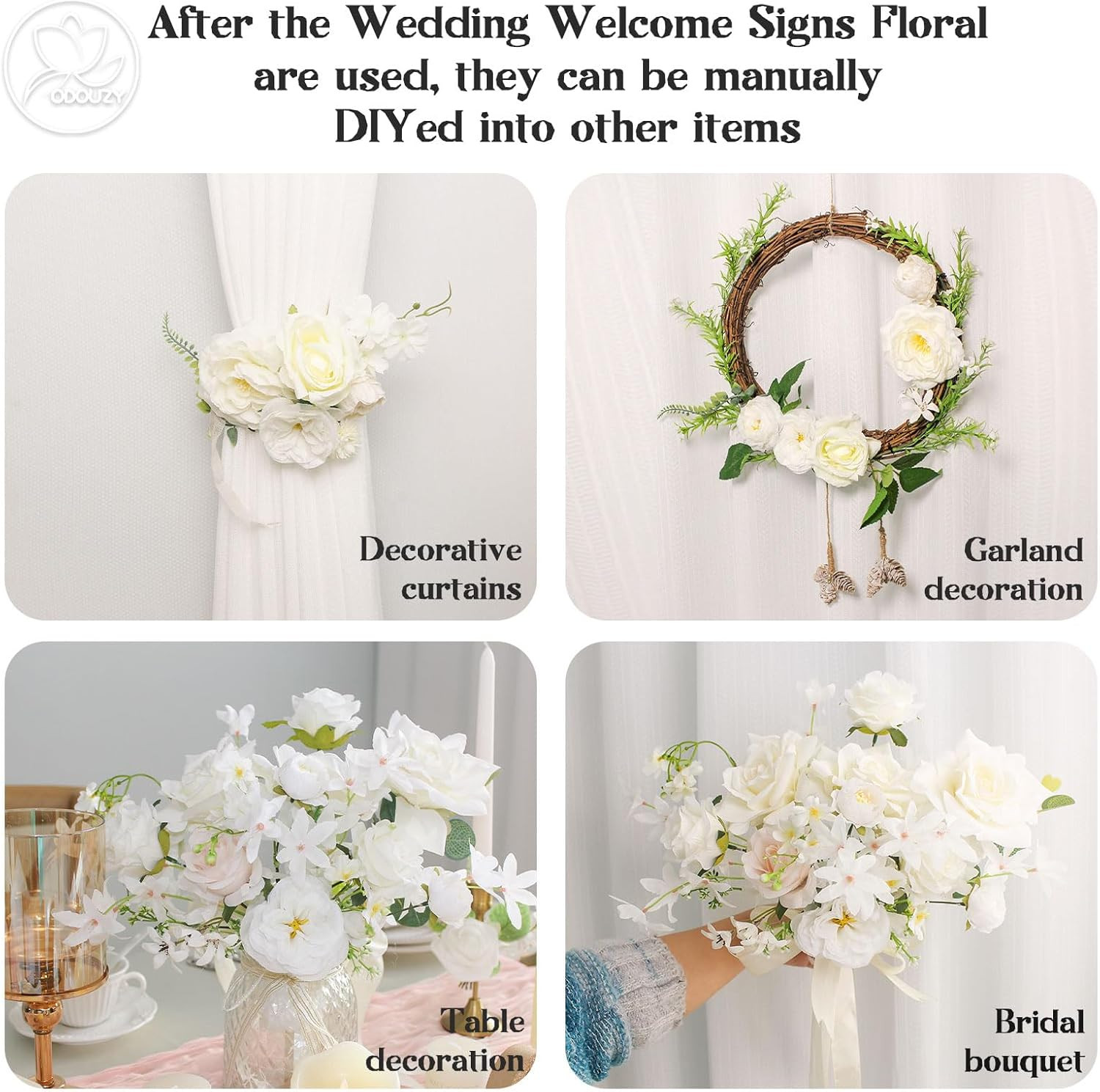 Elegant White Artificial Flower Arch Decor for Weddings – 2Pcs Set