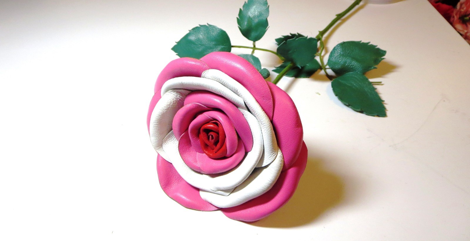 3rd Anniversary Wedding Gift Leather rose bouquet Long Stem white Flowers