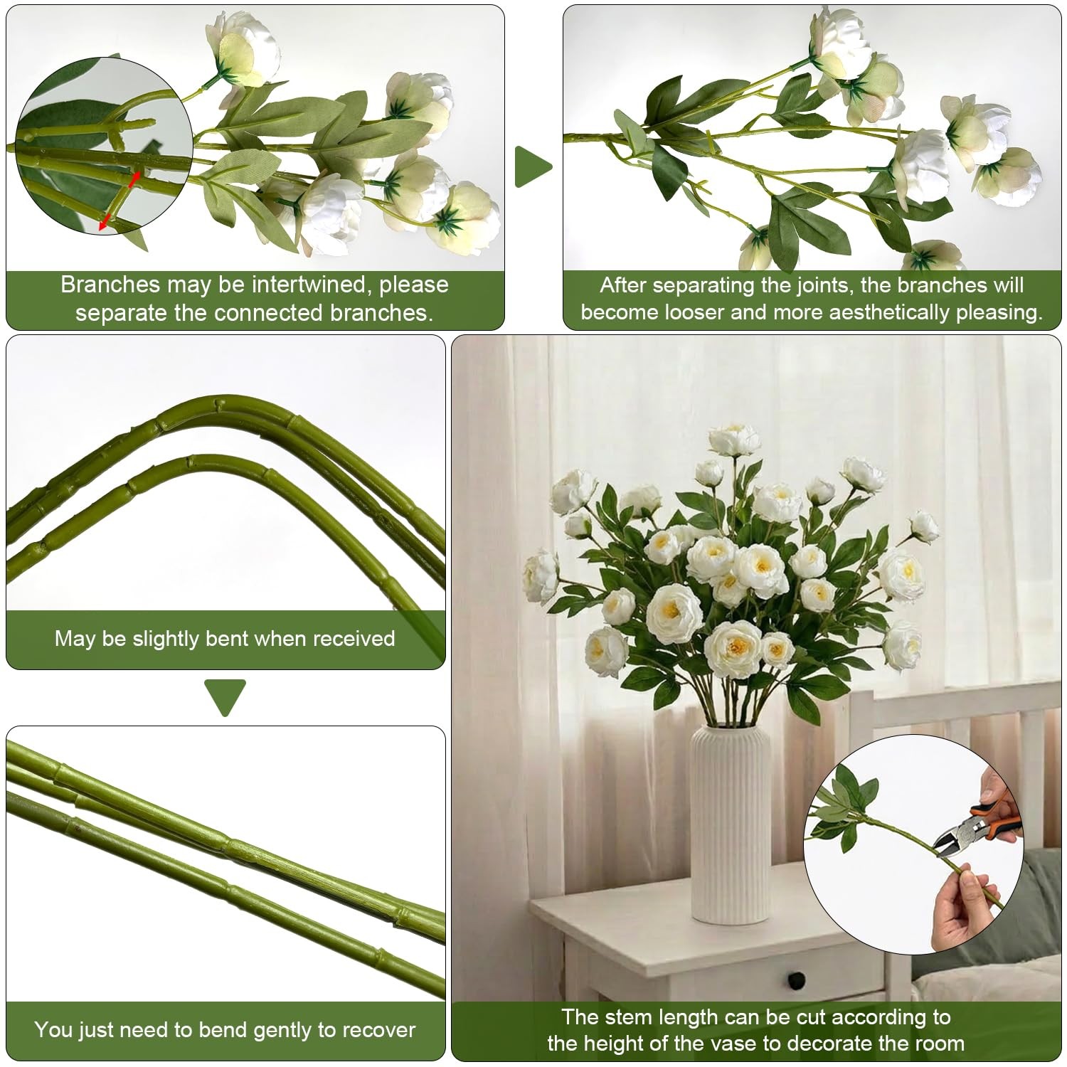 6 Pack 30″ Long Stem Faux Peonies Artificial Flowers, 42 Silk Peony Heads for…