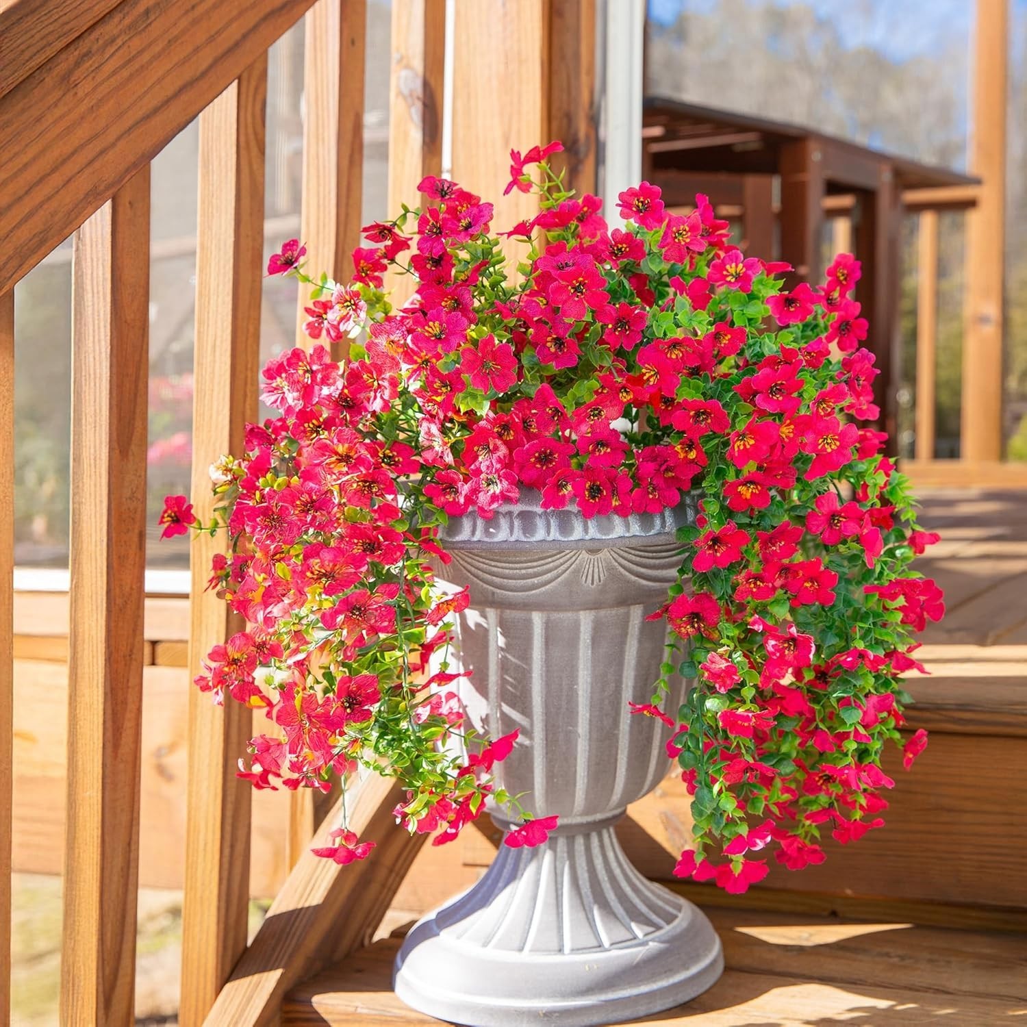 Realistic Outdoor Fake Flowers – 2Pcs Hotpink Daisy Arrangement for All Seasons