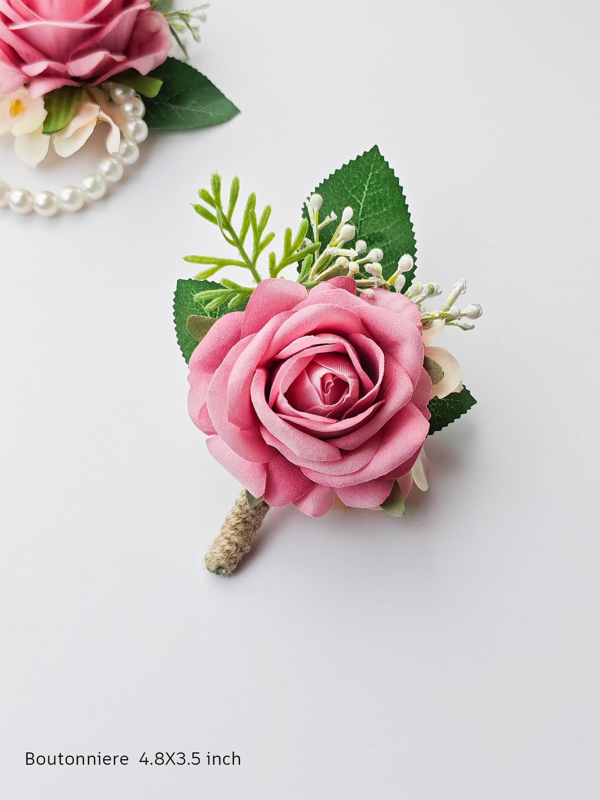 Pink Rose Corsage Boutonniere Set Wristlet Bride Bridesmaids Prom Wedding