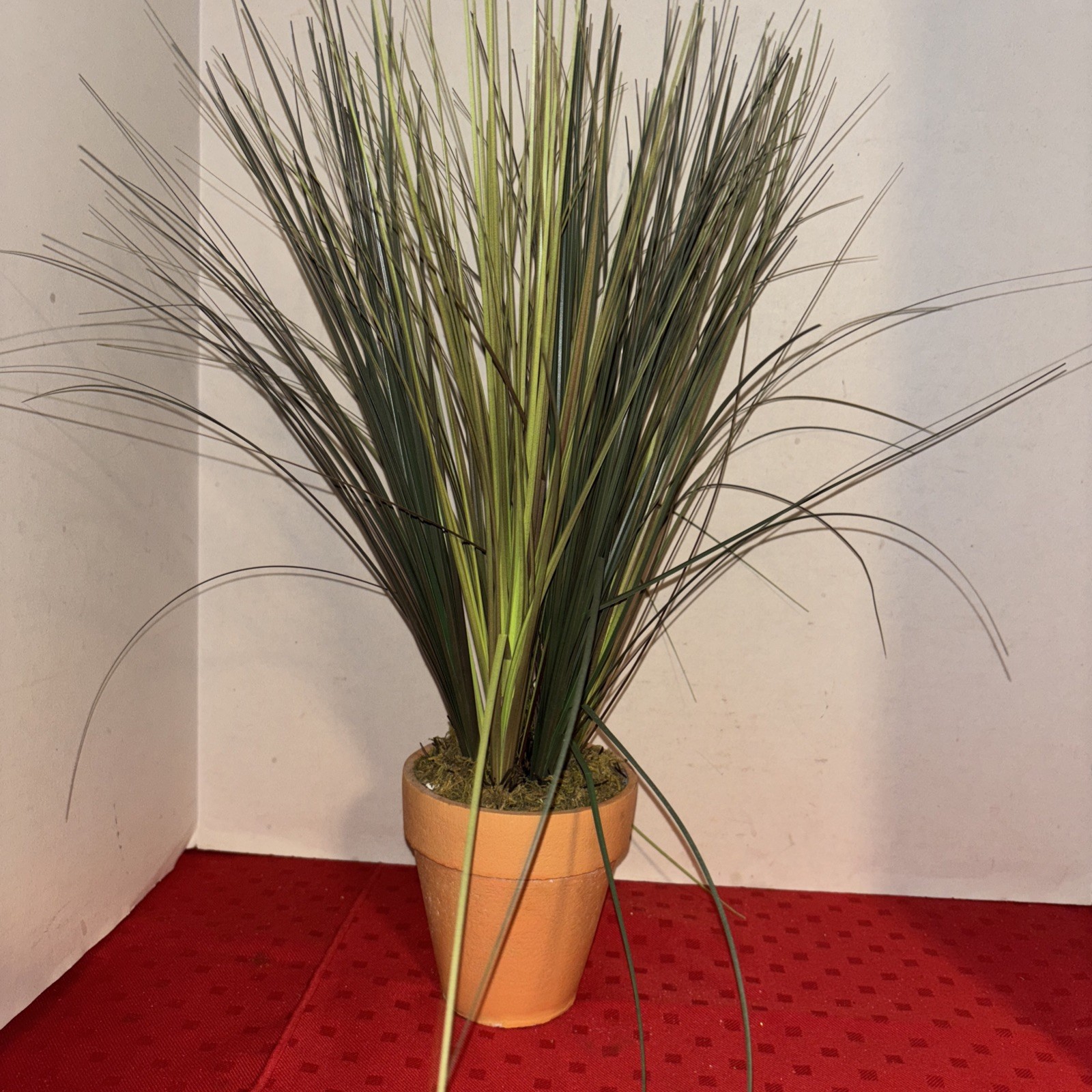 Faux Onion Grass In 4” Clay Pot-16.5” Tall- Estate Find