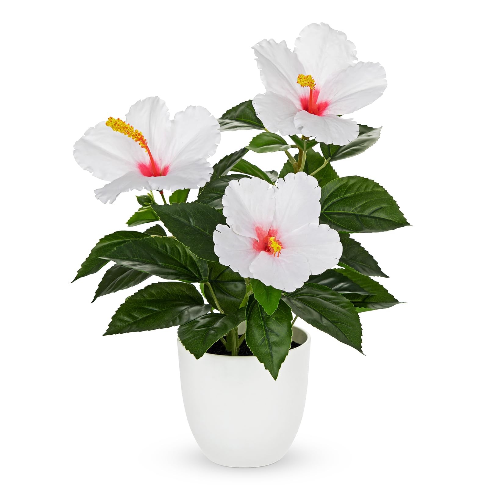 Artificial Hibiscus Flowers in Pot, 14.5’’ Faux Hibiscus Plant, Spring Summer…