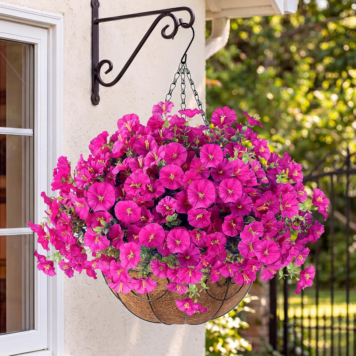 12 Pack Fuchsia Morning Glory Eucalyptus Hanging Plant UV Resistant Silk Porch