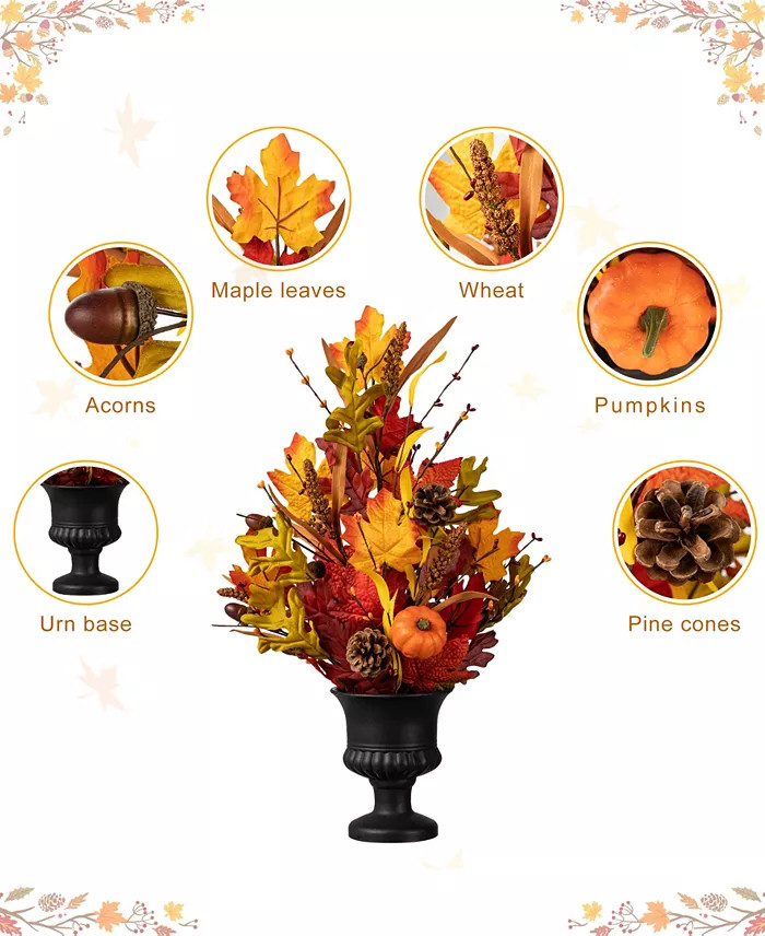 Glitzhome 24″H Fall Maple Leaf Urn Table Tree