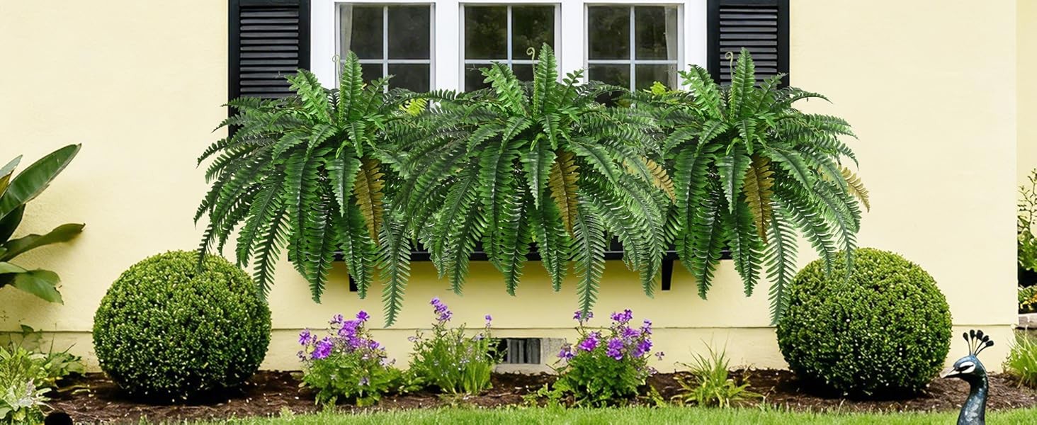 2PCS 45in Fake Ferns- Large Artificial Plants Outdoor, UV Resistant Artificial