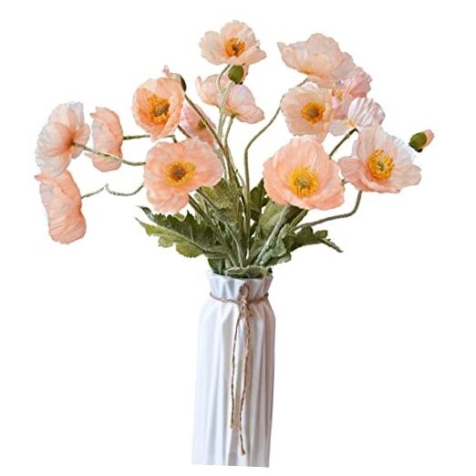 Artificial Flowers 5Pcs Poppies Flowers Artificial Silk Flowers for Home Coral