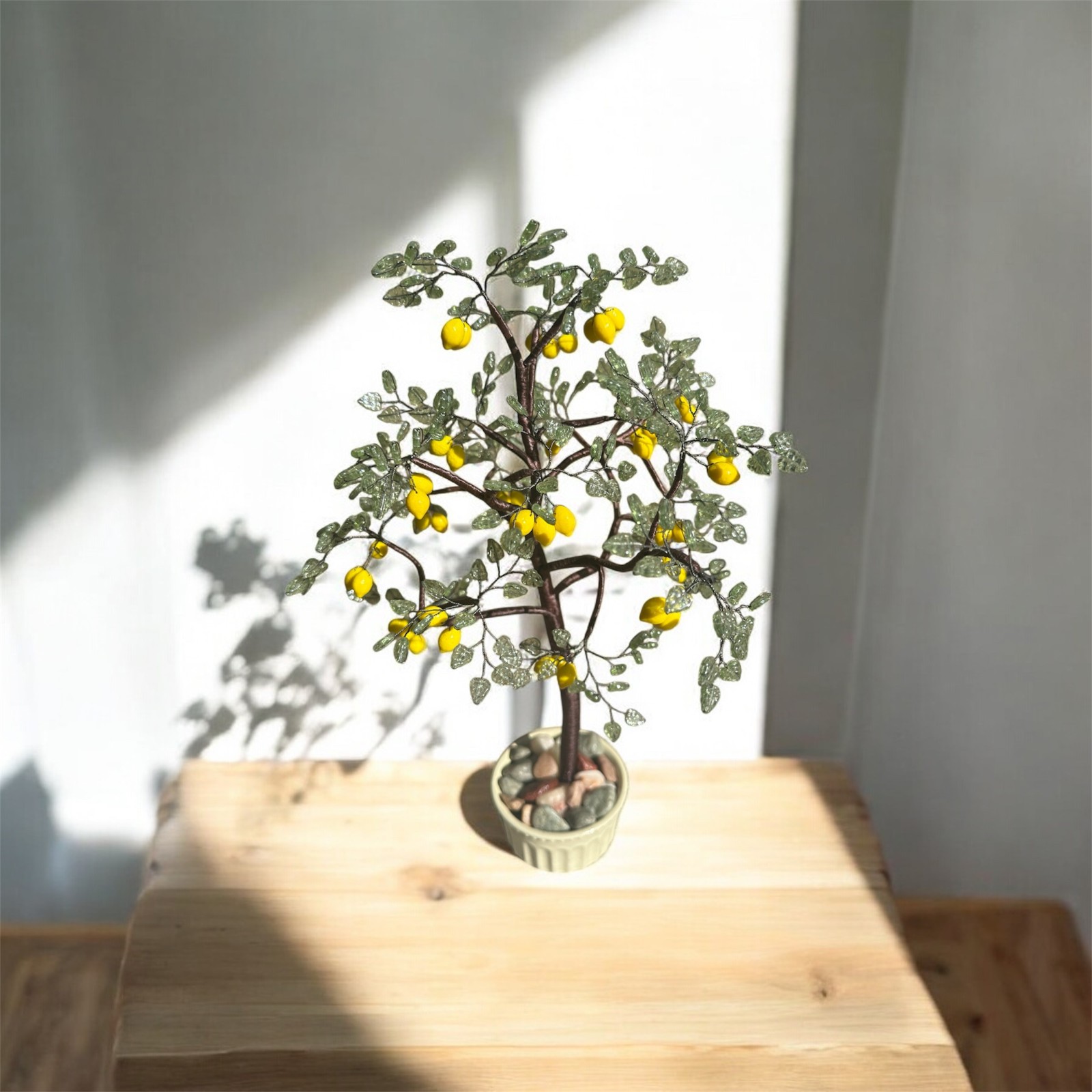 Handmade Happy Lemon Tree Sculpture with Czech Glass Beads