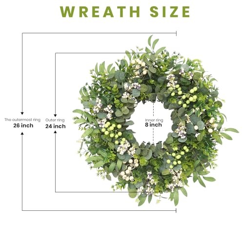 26″ Artificial Eucalyptus Wreath for Front Door, Spring Summer Farmhouse Door