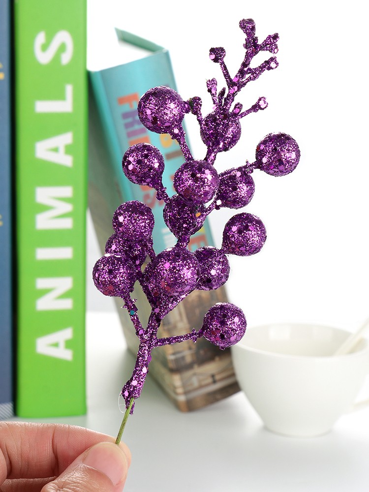 ↑3Pcs Xmas Tree Decoration Berries Shining Sequined Simulated Wreath Rattan