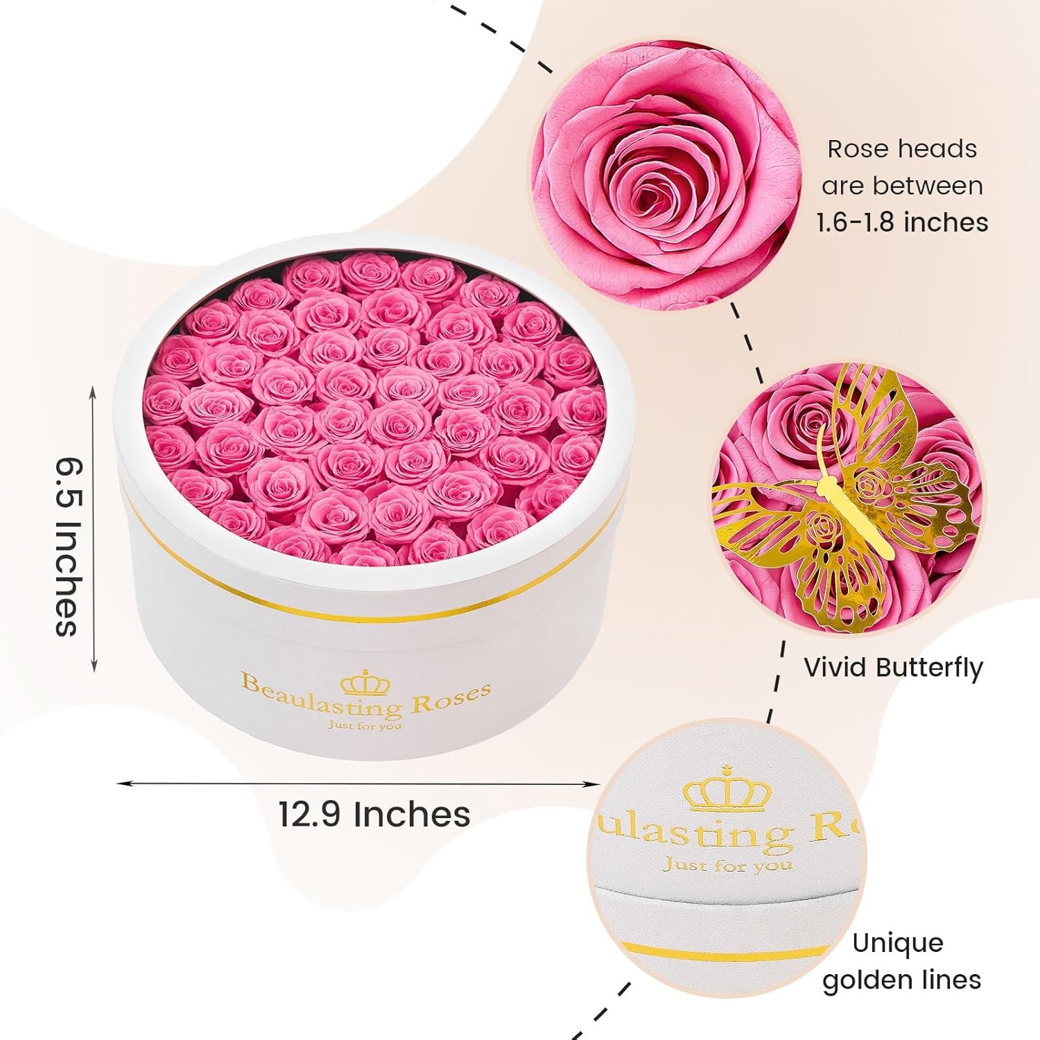 Preserved Roses 47 Piece Forever Flowers in a Box Mother’s Day Pink