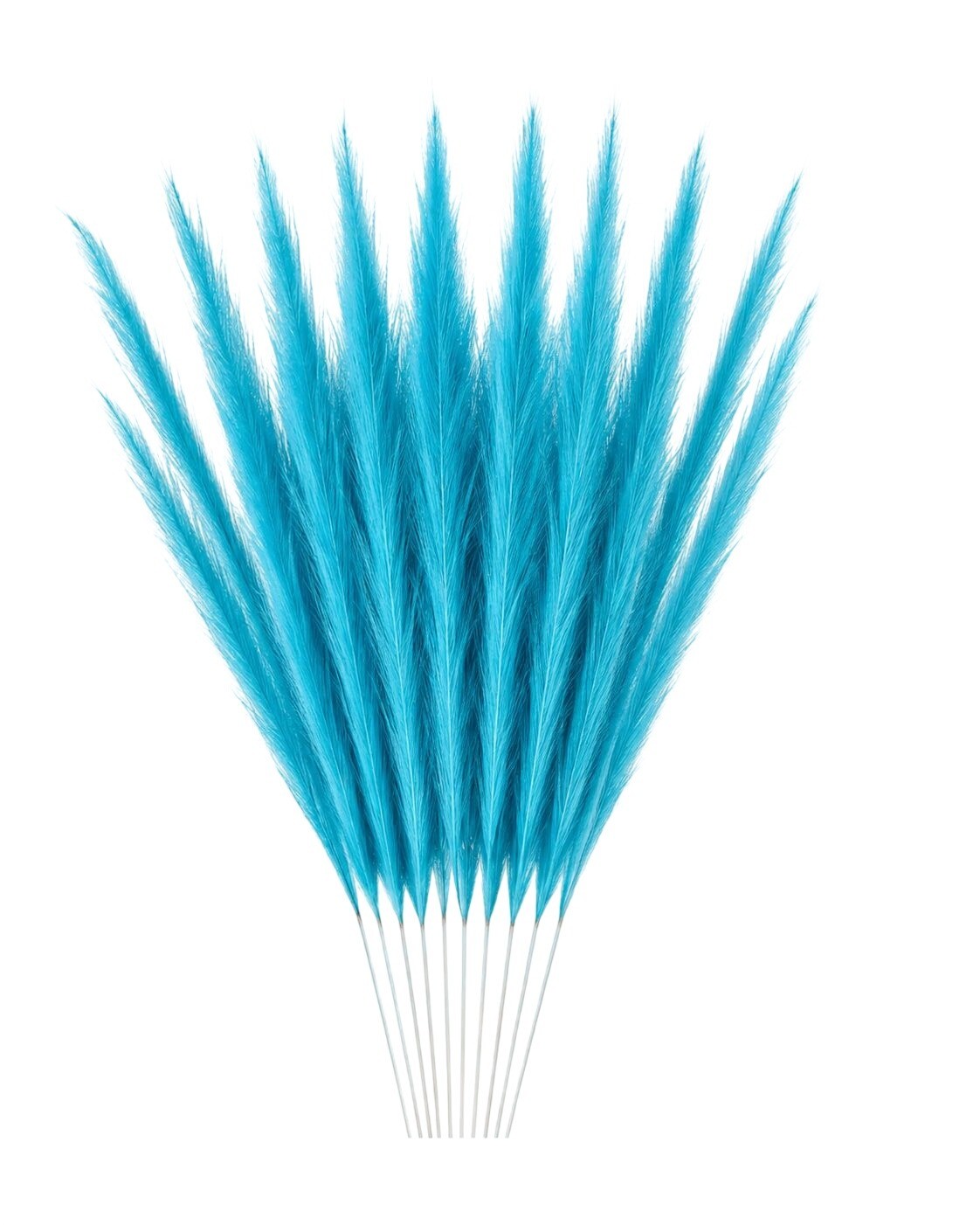 Turquoise Blue Artificial Pampas Grass 16 Inch 13 Stem Bunch, Wispy Coastal Vase