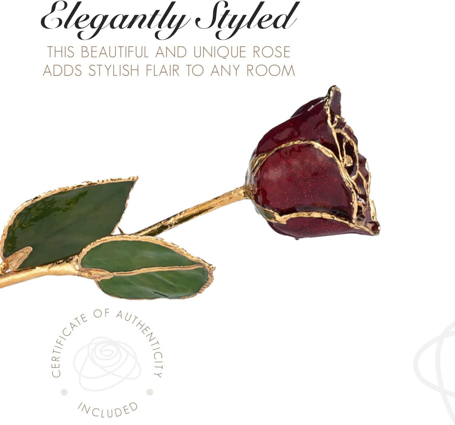 24K Gold Dipped Garnet Rose – Unique January Birthstone Gift, 11-12 Inches