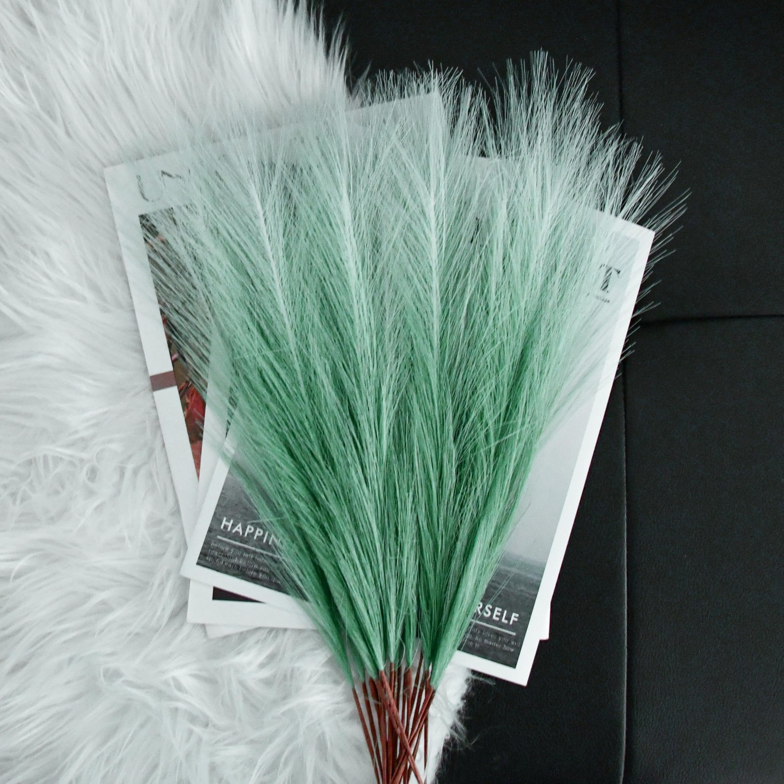 Gradient Green Silk Pampas Grass Bouquet 20 Stems 17.7in Fluffy Artificial Pa…