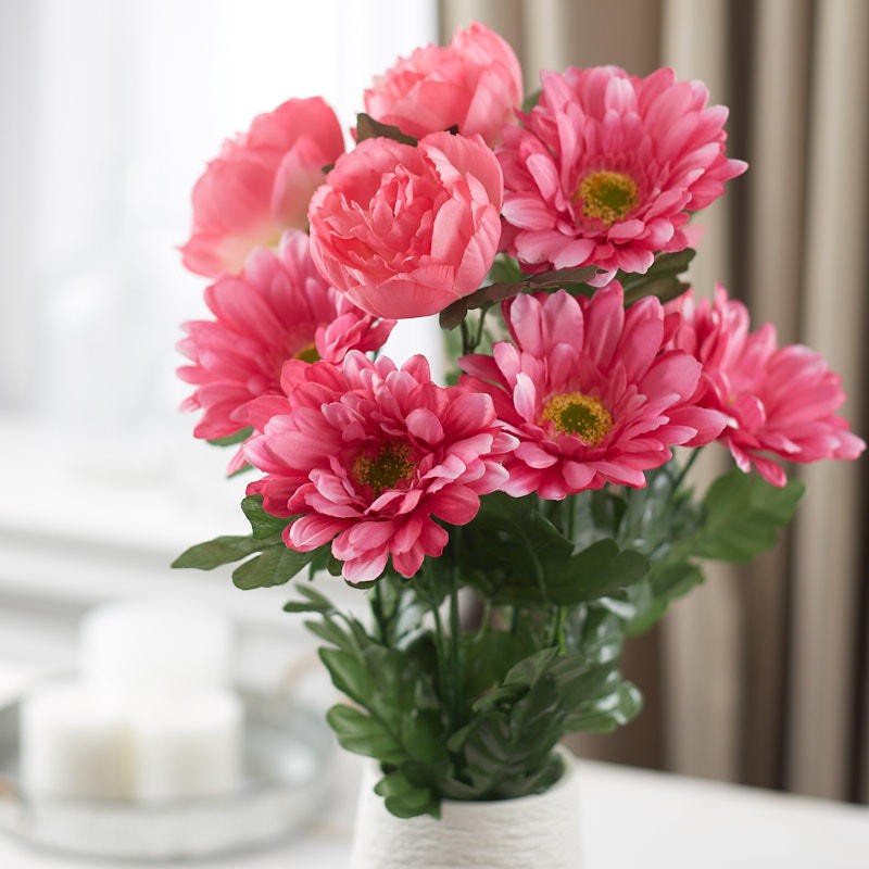 22″ Pink Artificial Peony and Gerbera Floral Bush