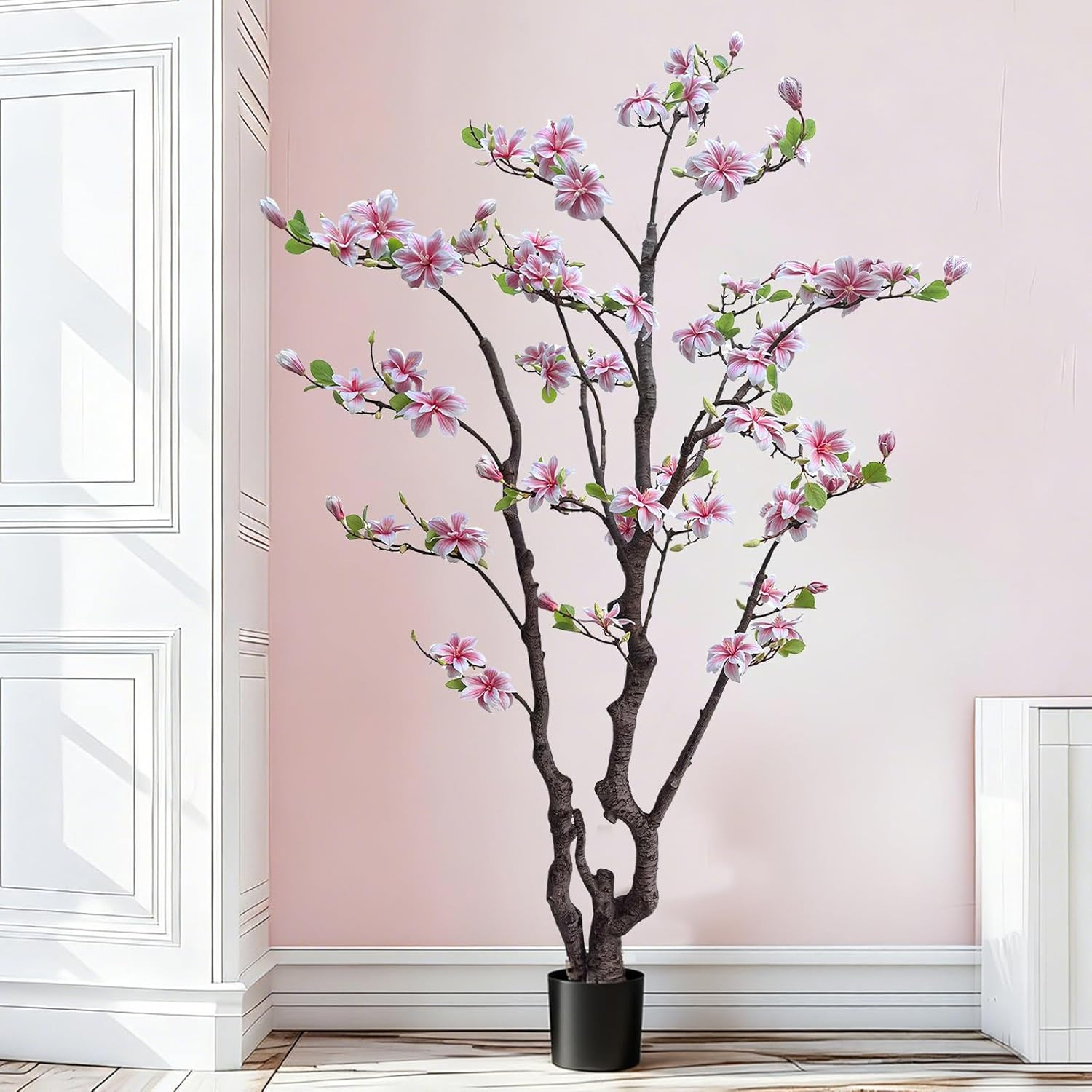 6Ft Pink Artificial Magnolia Tree – Realistic Faux Flower Plant for Home & Garde