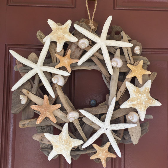 Beach Decor Handmade Starfish Driftwood Wreath – Coastal Home Decor – Starfish