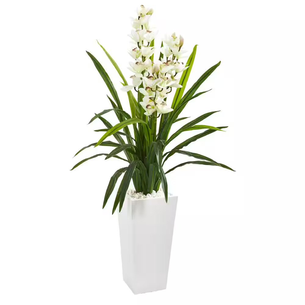 4.5 Ft. Cymbidium Orchid Artificial Plant in White Tower Planter
