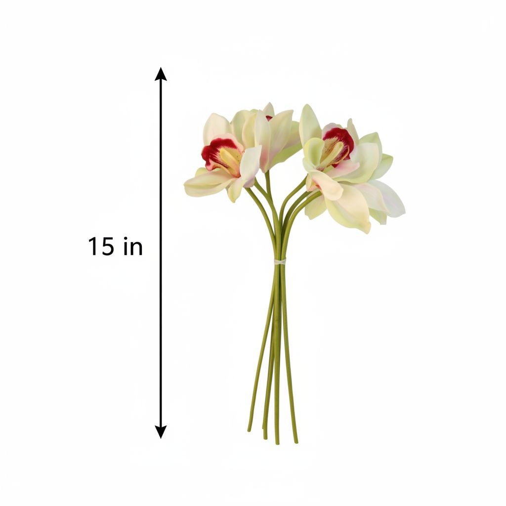 Artificial Cymbidium Orchid Stems Cream Green Burgundy Faux Orchid Bouquet Reali