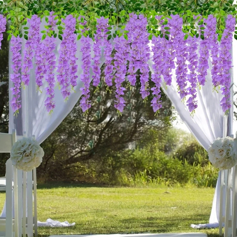 12PCS Artificial Wisteria Vine Garland Silk Hanging Flowers for Home, Wedding