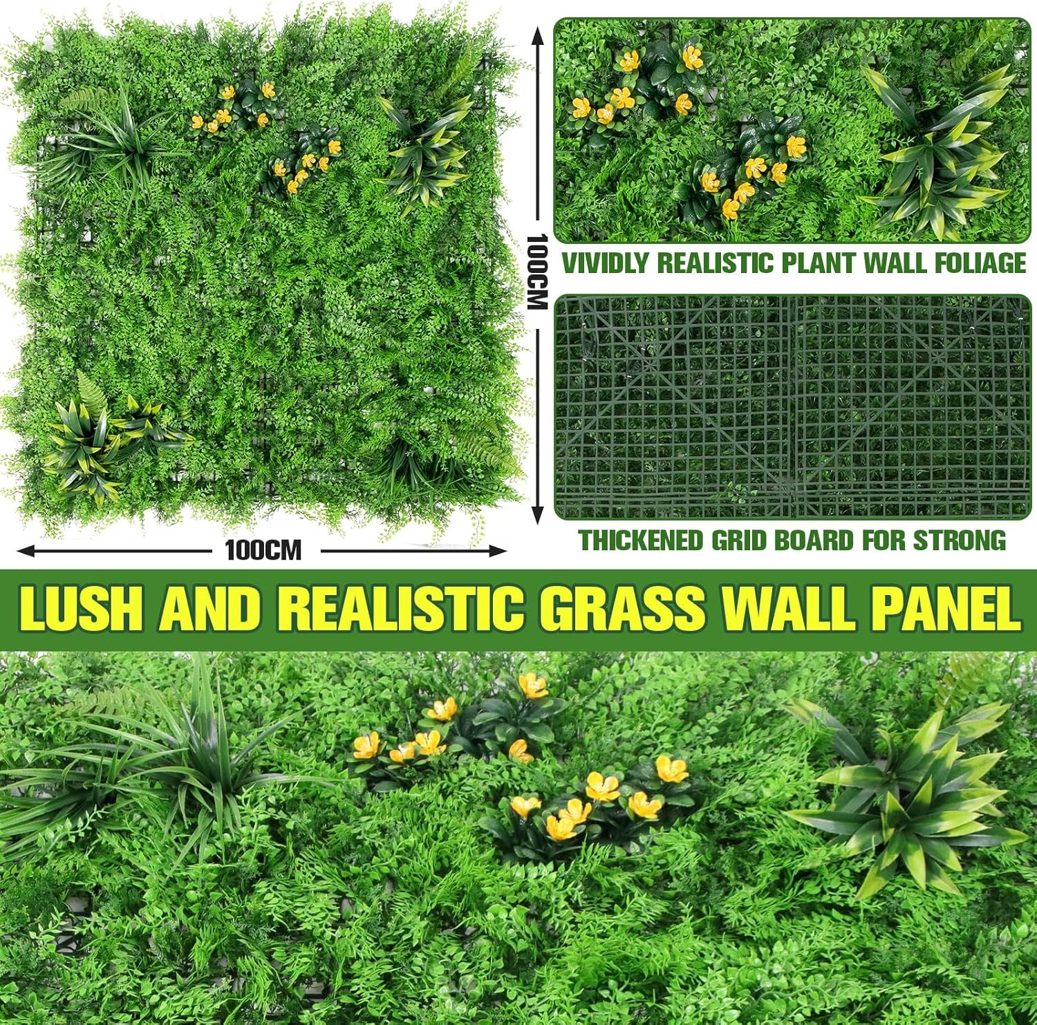 3PCS 40×40″ Artificial Boxwood Wall Hedge Mat Plant Panels UV Resistant Outdoor