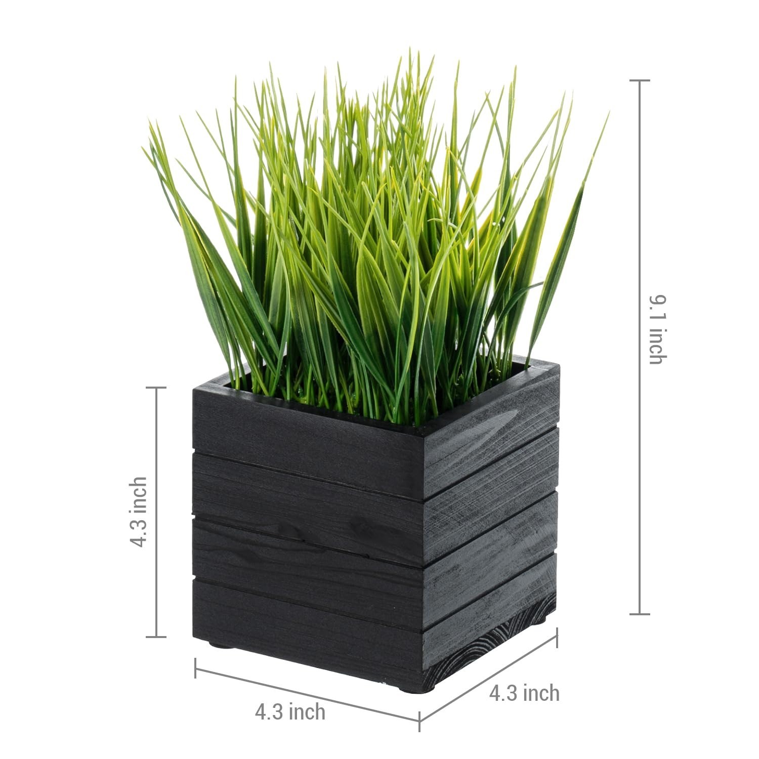 Set of 3 Faux Greenery Plants in Vintage Black Wood Planter Boxes – Decorative S