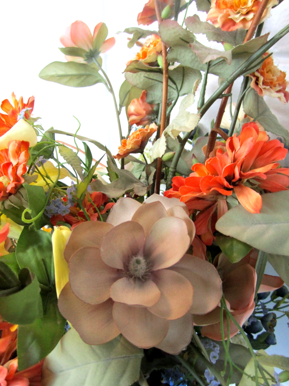 Beautiful Large Vtg Floral Arrangement Bouquet Orange Yellow Artificial Flowers