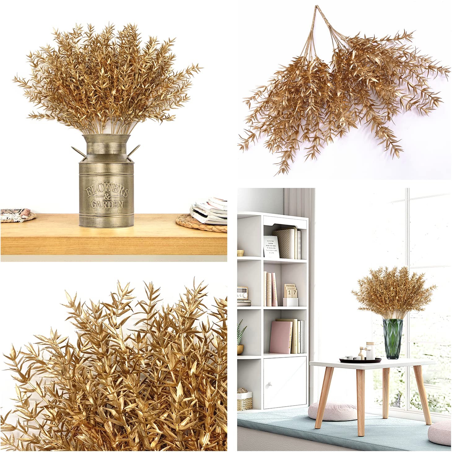Artificial Plants for Christmas, Fake Golden Spiky Leaf Grass Plant Flowers F…