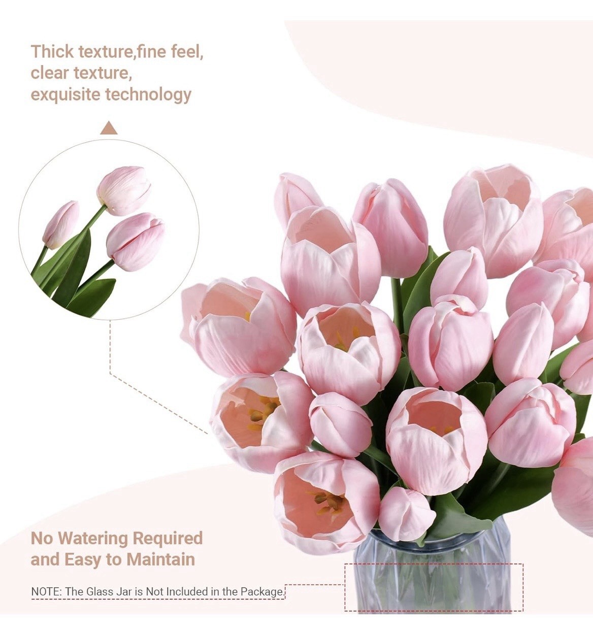 16in Artificial Pink Tulip Flower Bouquet Bunch w/ Wire Stems Fabric Plastic