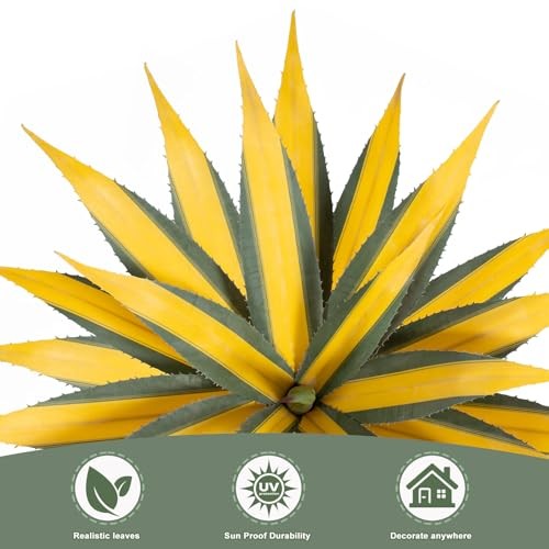 Artificial Green Edged Gold Leaf Spiny Agave Plant with 23 31.49in Yellow