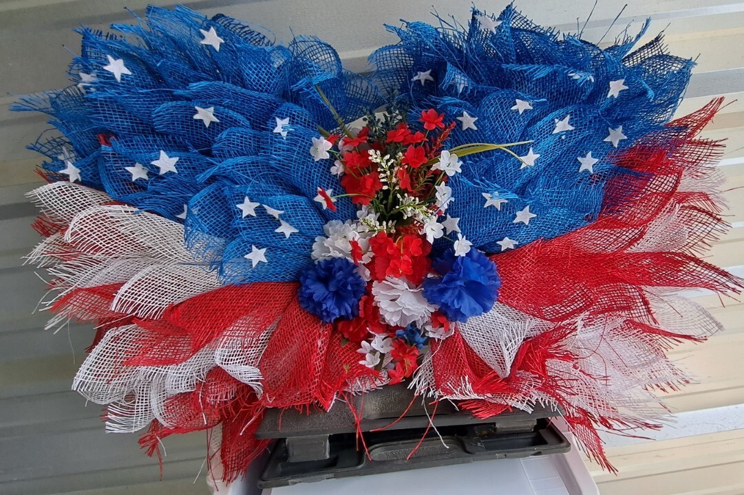 Wreath Large Patriotic Red White And Blue Butterfly 4th July Independence Day