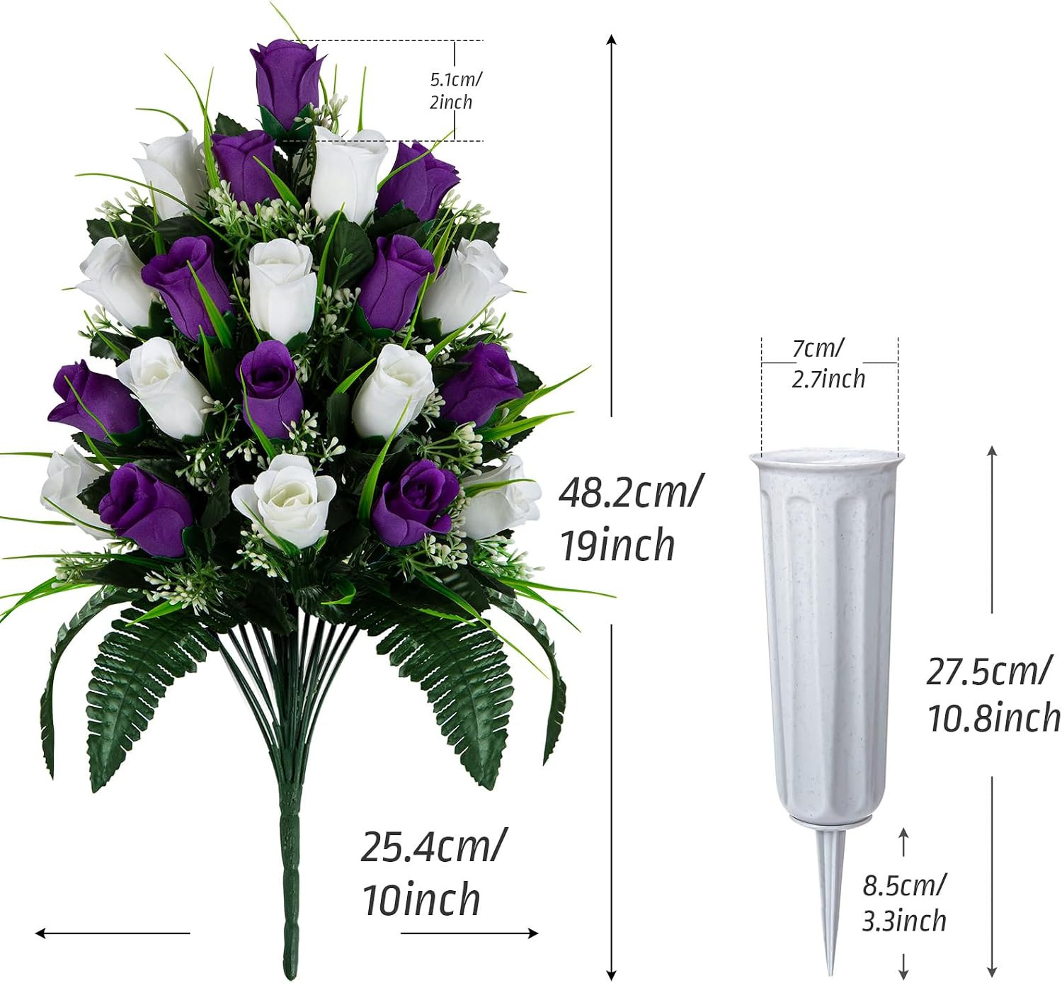 2 Sets Artificial Cemetery Flowers, Grave Decorations Roses, Memorial
