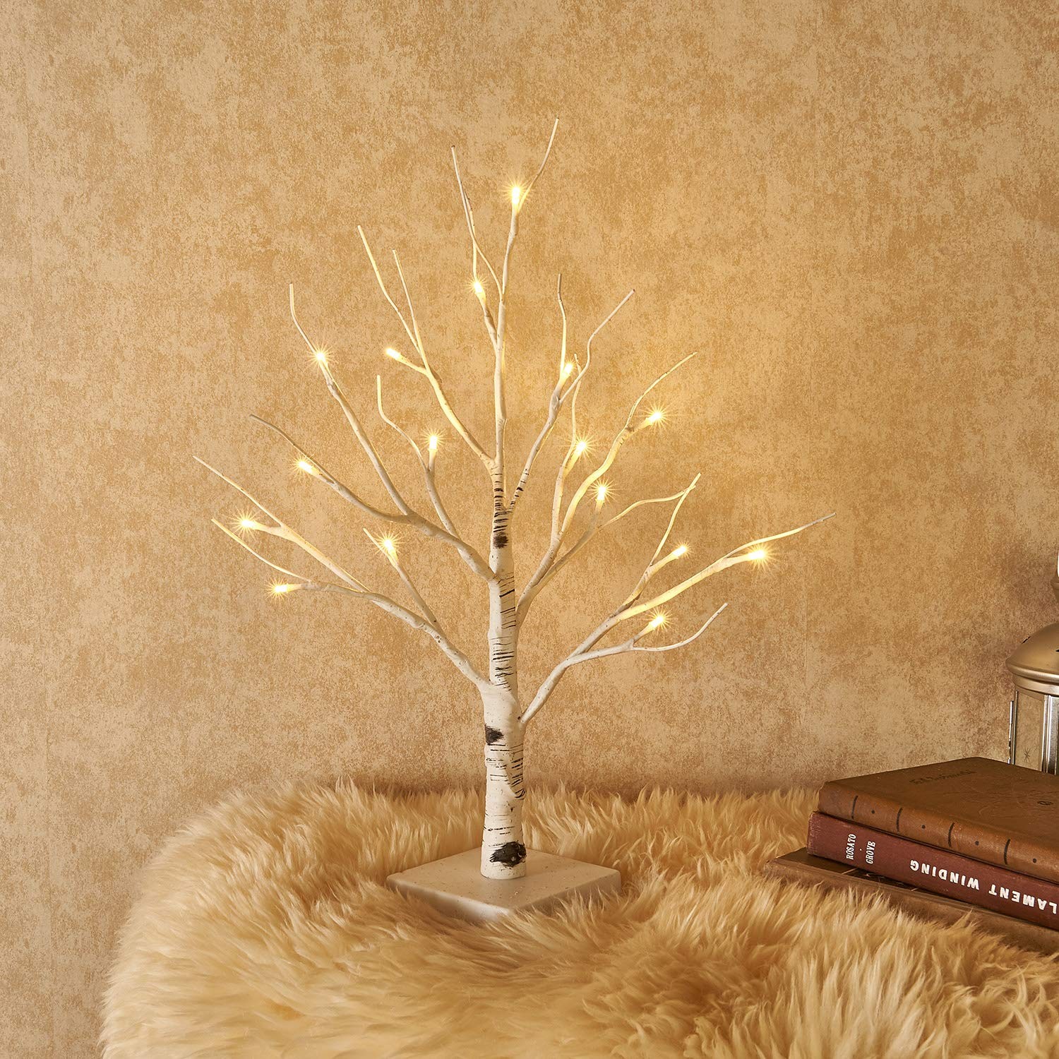 Lighted Easter Tabletop Birch Tree Timer 18IN 24 LED Fireplace Mantle Decor