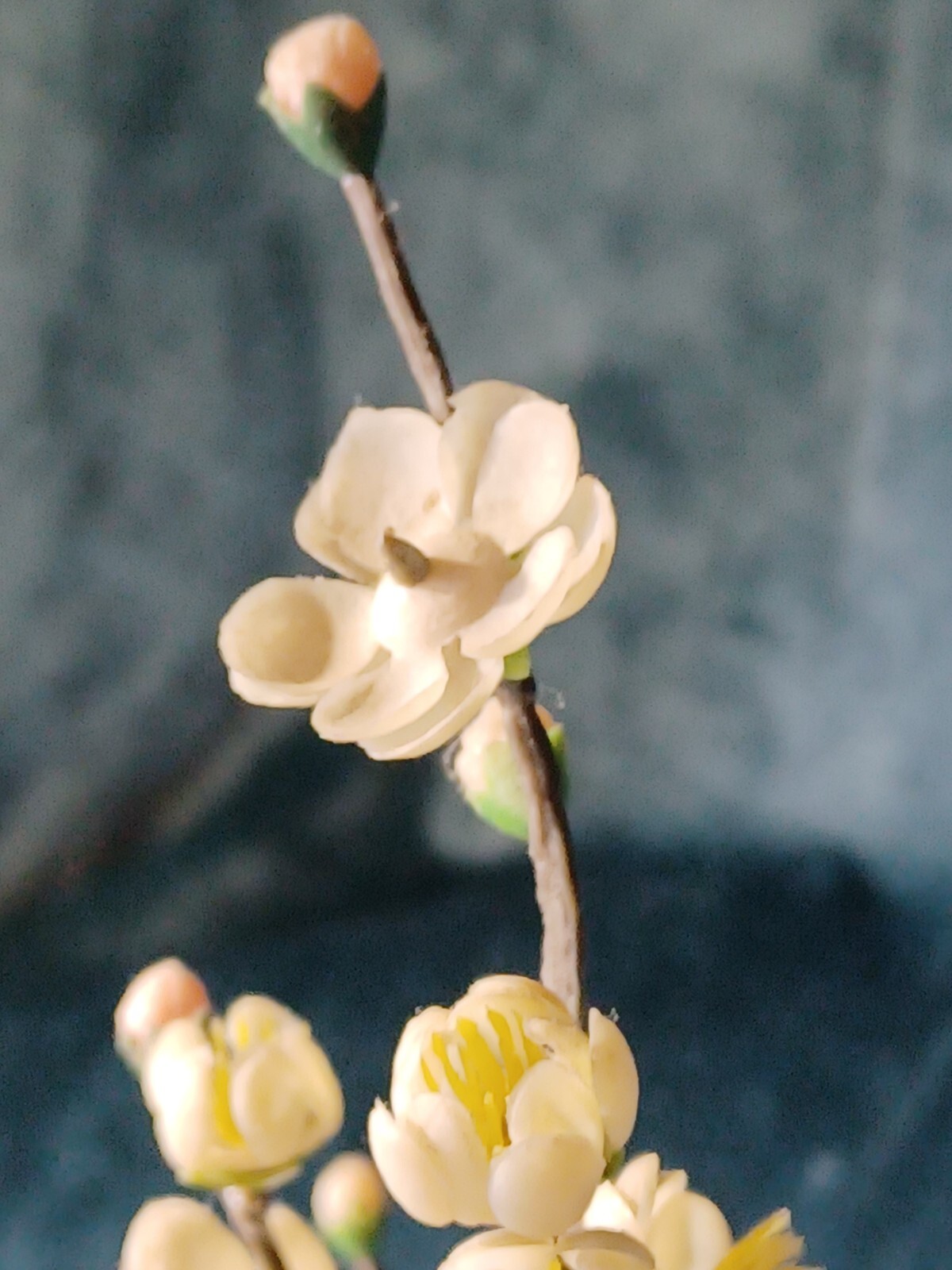 Bonsai Tree Vintage Retro 14″ Artificial Plum Blossom ceramic pot wood pedestal