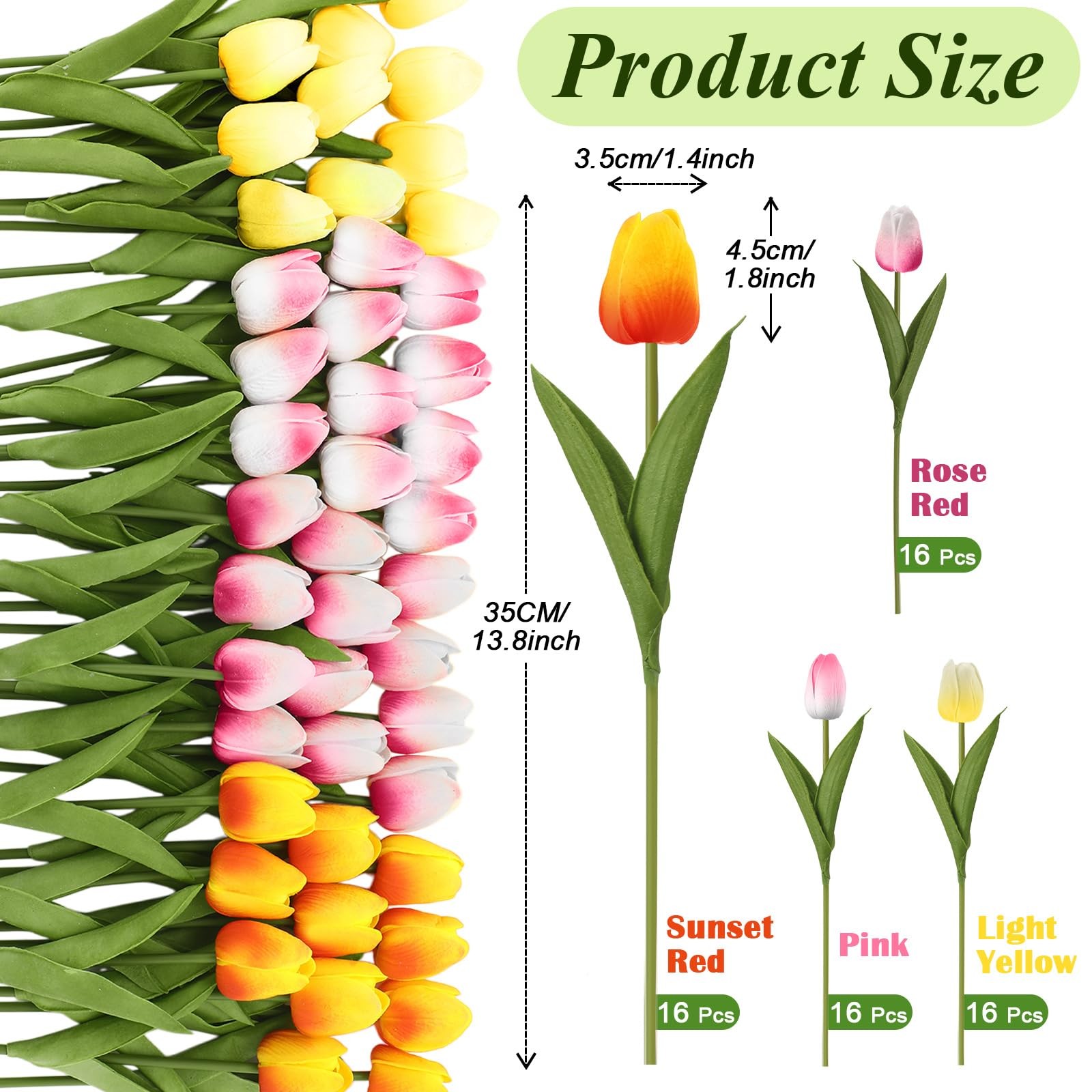 64pcs Multicolor Artificial PU Tulips, Faux Latex Bouquet, Centerpiece, Decor